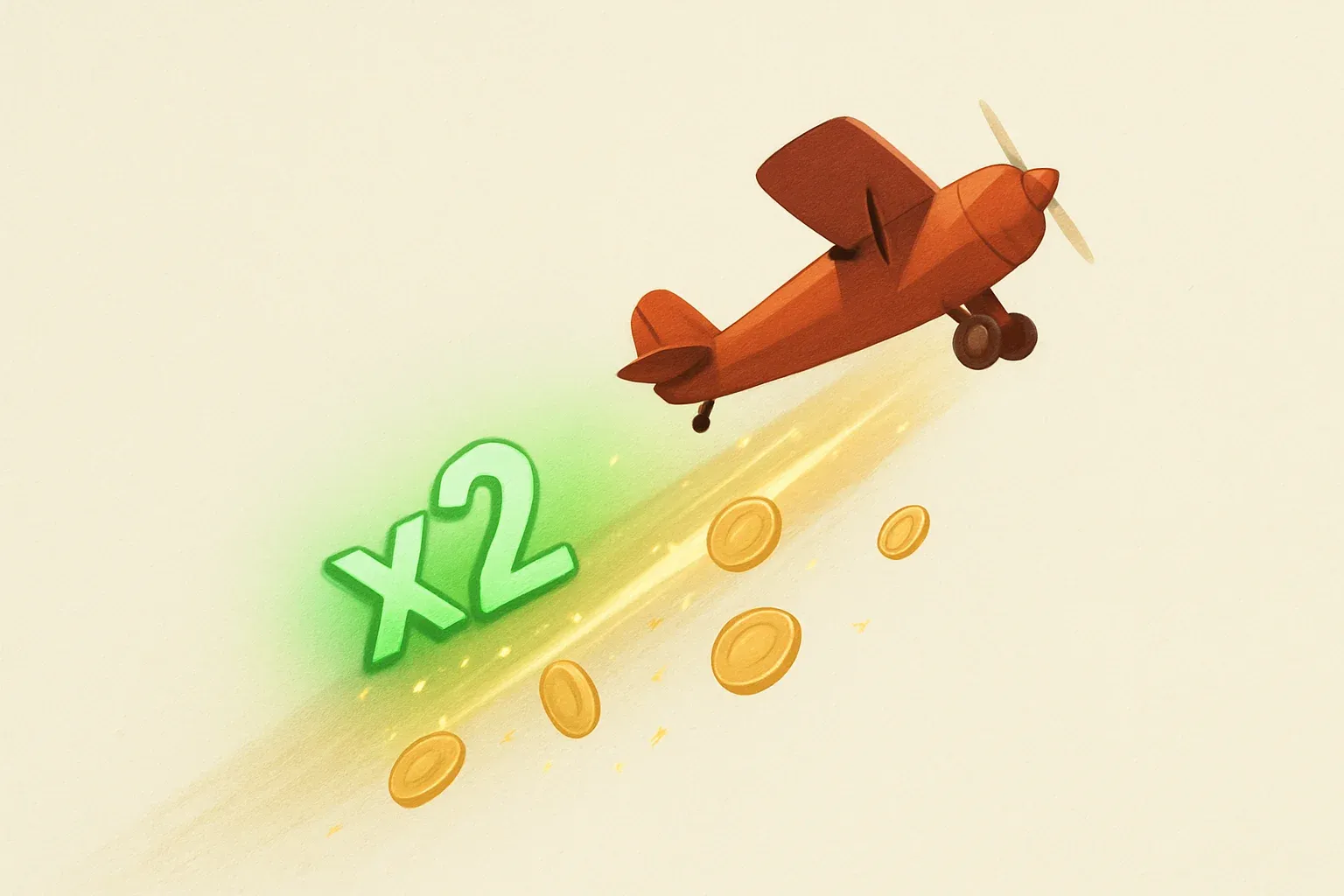 Aviator Crash Scene Red airplane climbing with glowing multiplier trail, coins, and sparks
