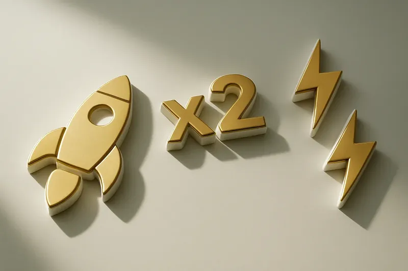 Gold and white instant game icons with rocket and lightning bolts